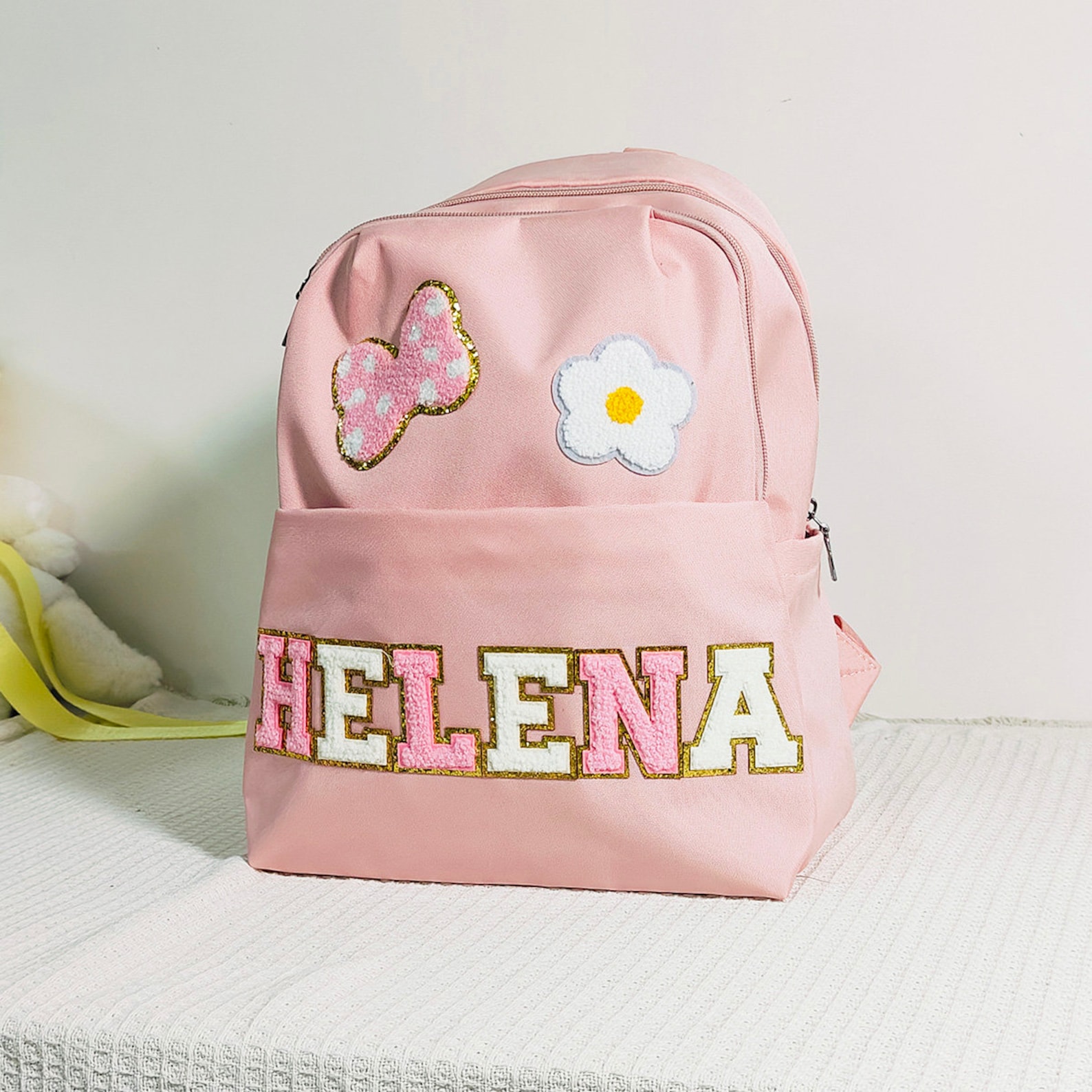 Personalized Chenille Letters Patch Kids School Backpack