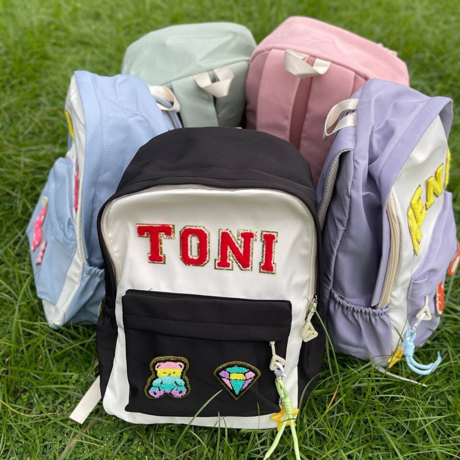 Personalized Chenille Letters Patch Kids School Backpack