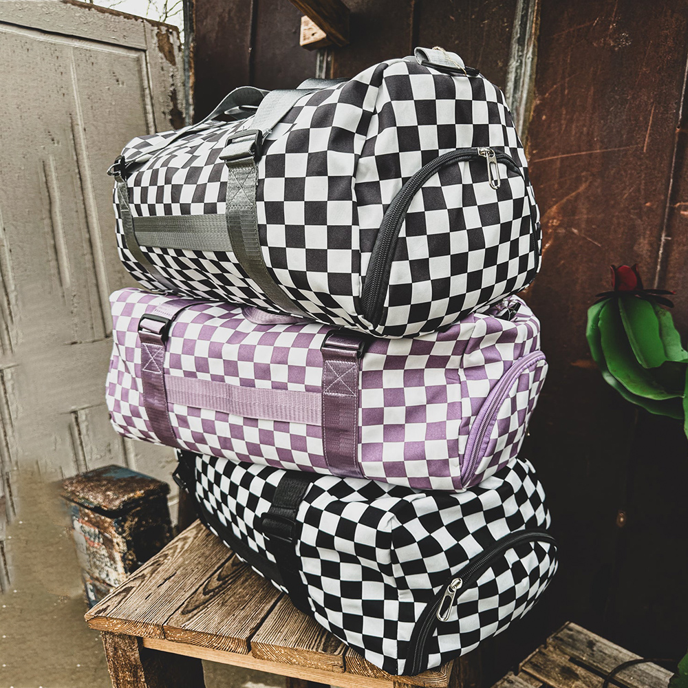 Personalized Chenille Patch Checkered Duffle Bag