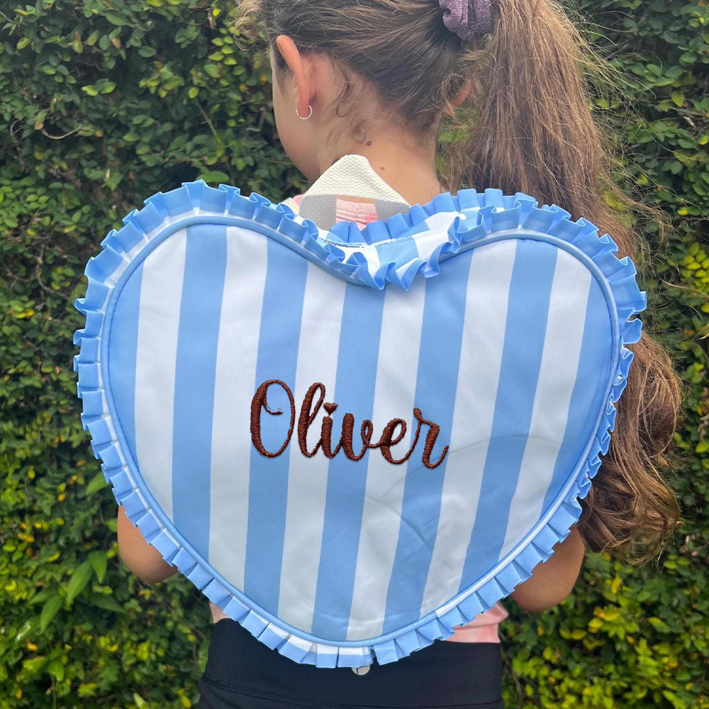 Personalized Embroidery Ruffle Heart Shape Backpack