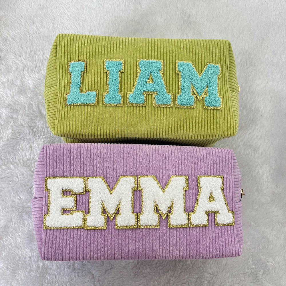 Personalized Chenille Patch Corduroy Travel Toiletry Bag