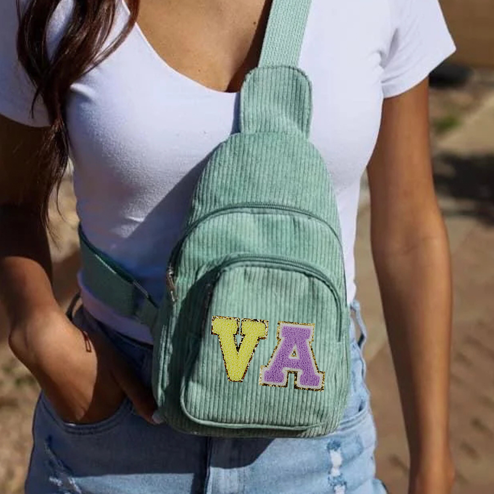 Personalized Chenille Patch Corduroy Crossbody Bag