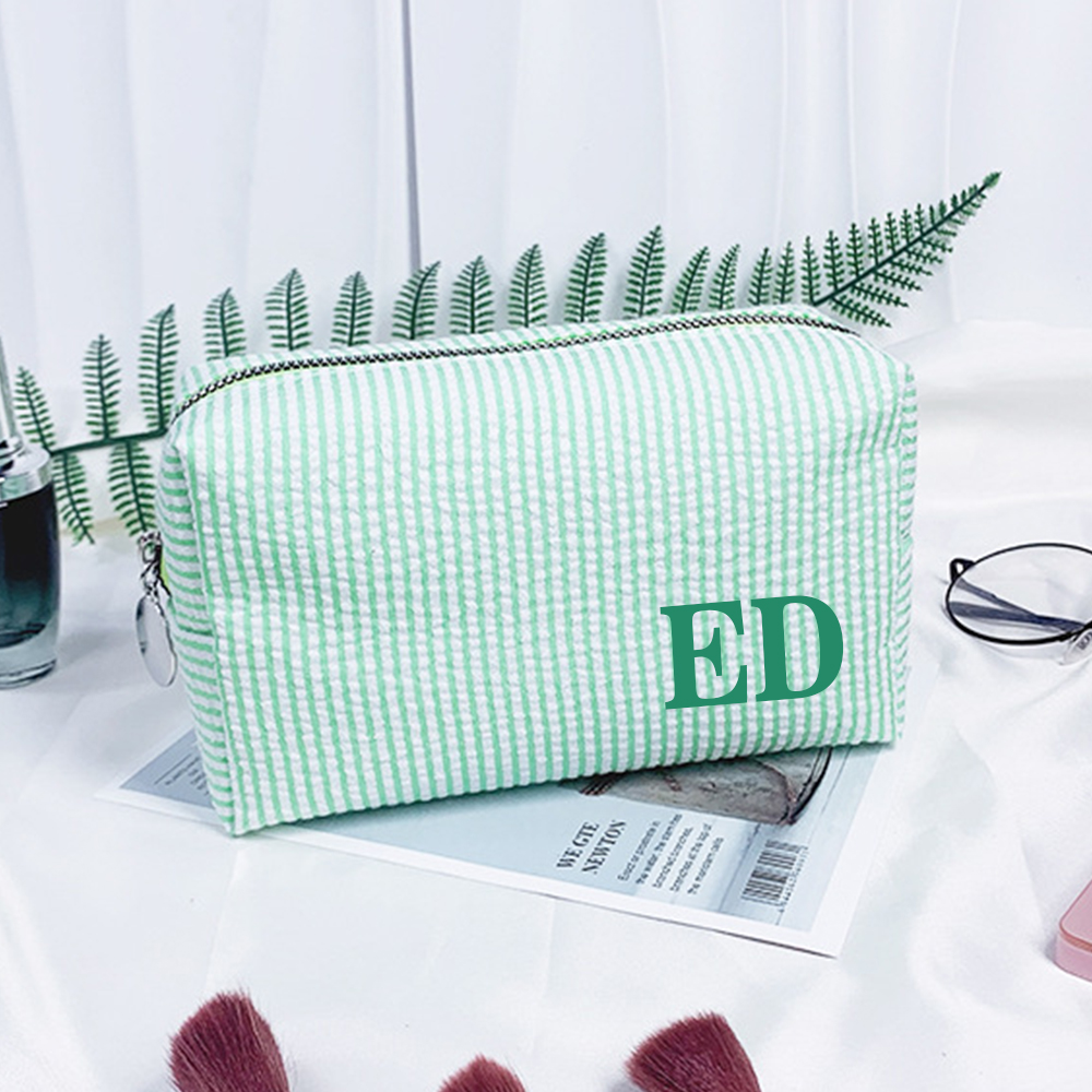 Personalized Monogram Seersucker Striped Makeup Bag