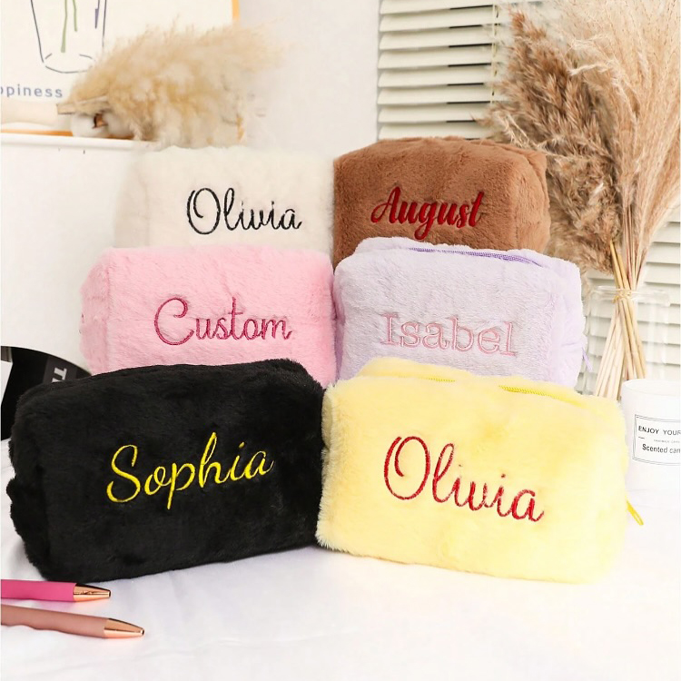 Personalized Embroidered Fluffy Plush Makeup Bag