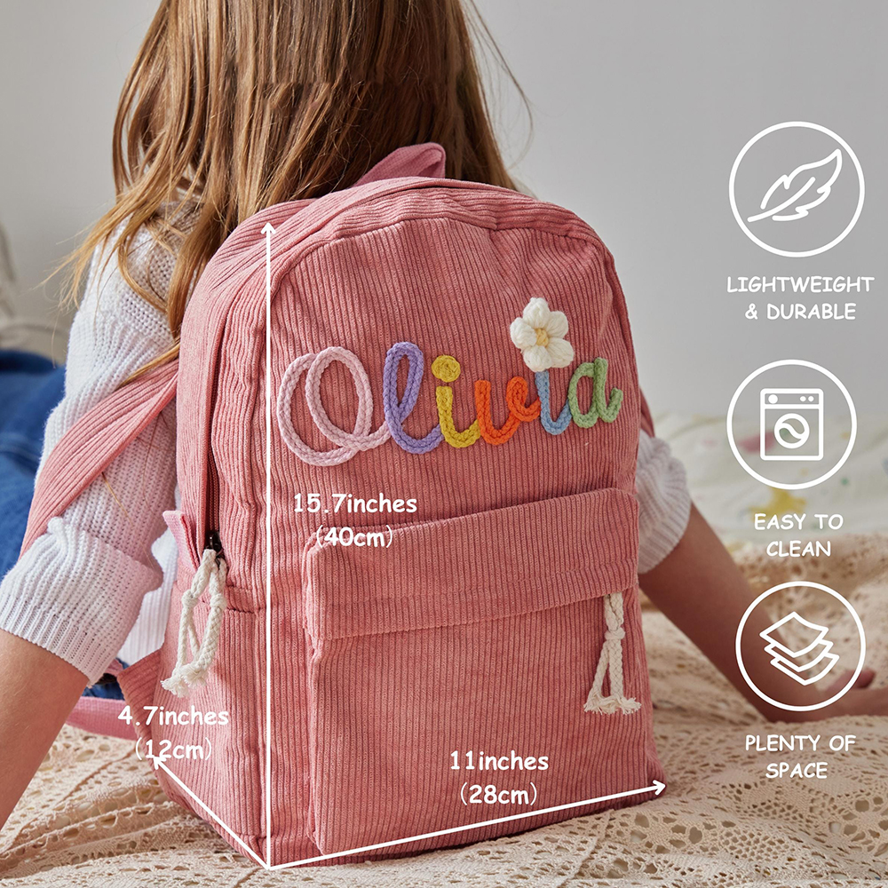 Personalized Hand Embroidered Name Floral School Backpack