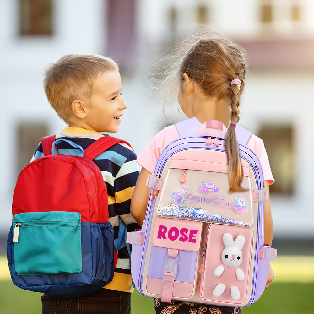 Personalized Upgraded Girls Backpack with Plush Bunny