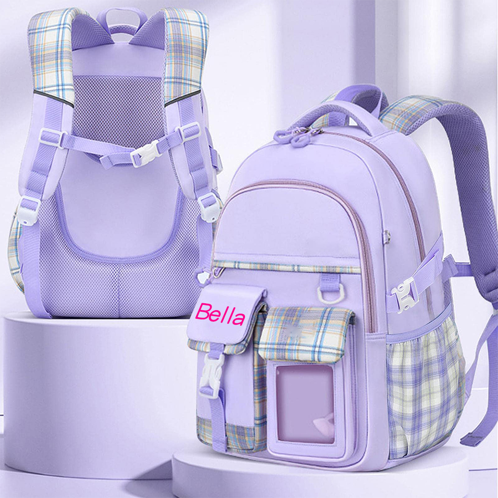 Personalized Plaid Spine Protection Large Capacity School Backpack