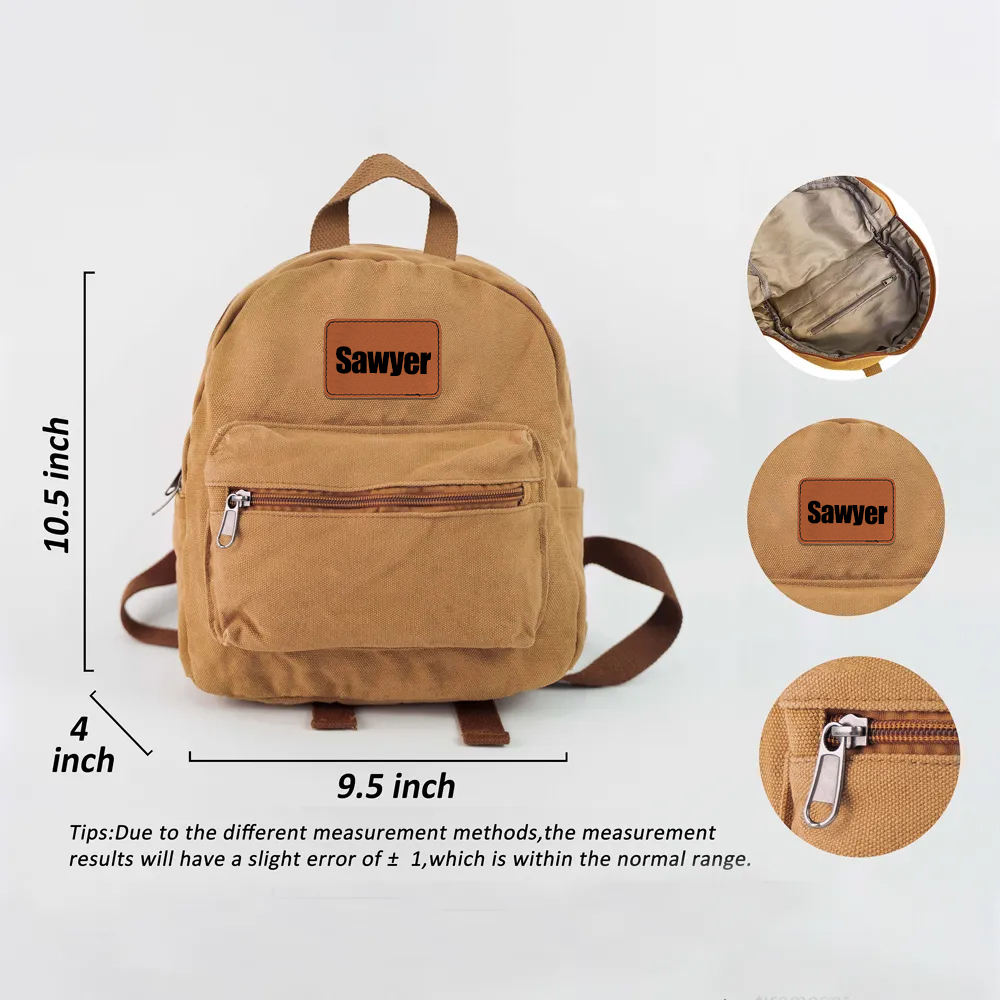 Personalized Leather Patch Kid Canvas Backpack