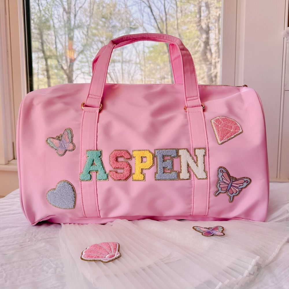 Personalized Chenille Patch Duffle Bag With Shoulder Strap