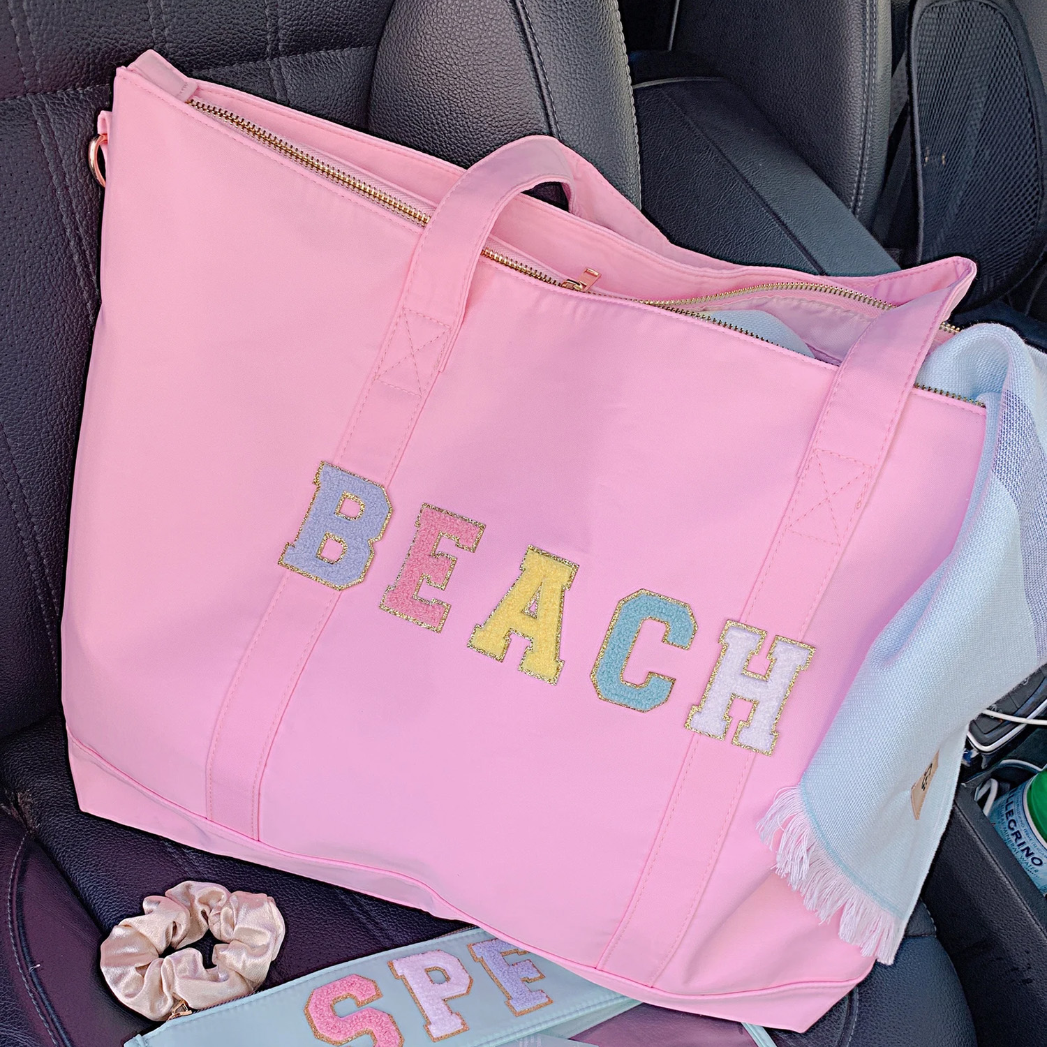 Personalized Chenille Letter Tote Bag With Shoulder Strap