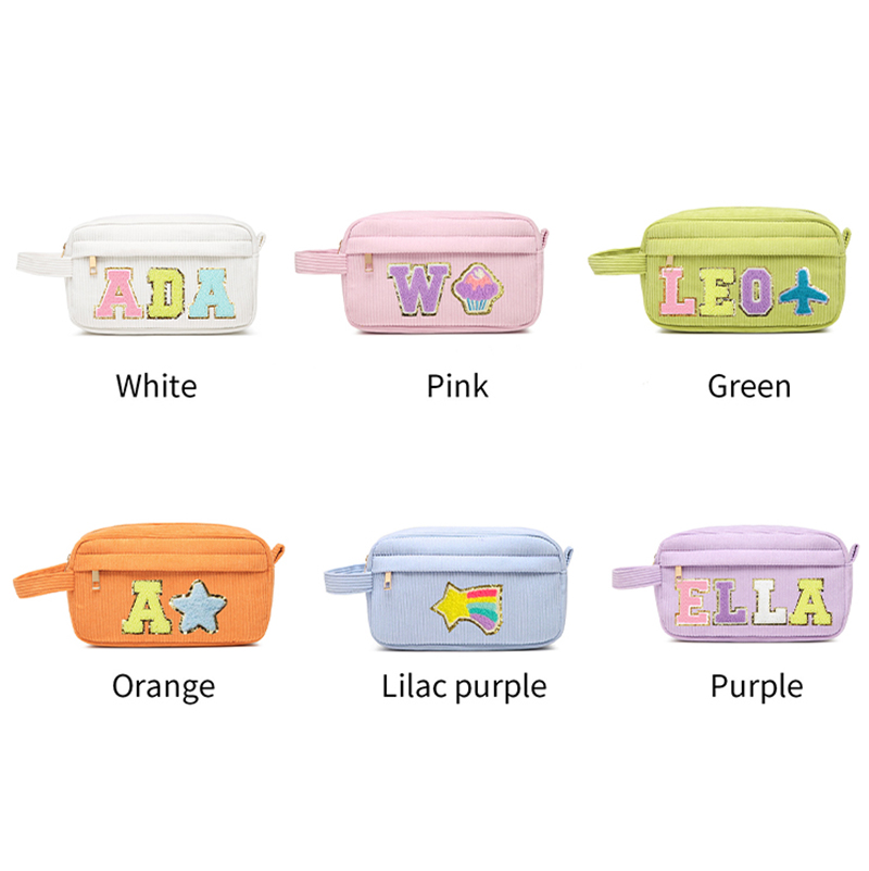 Personalized Corduroy Chenille Letter Patches Pencil Pouch