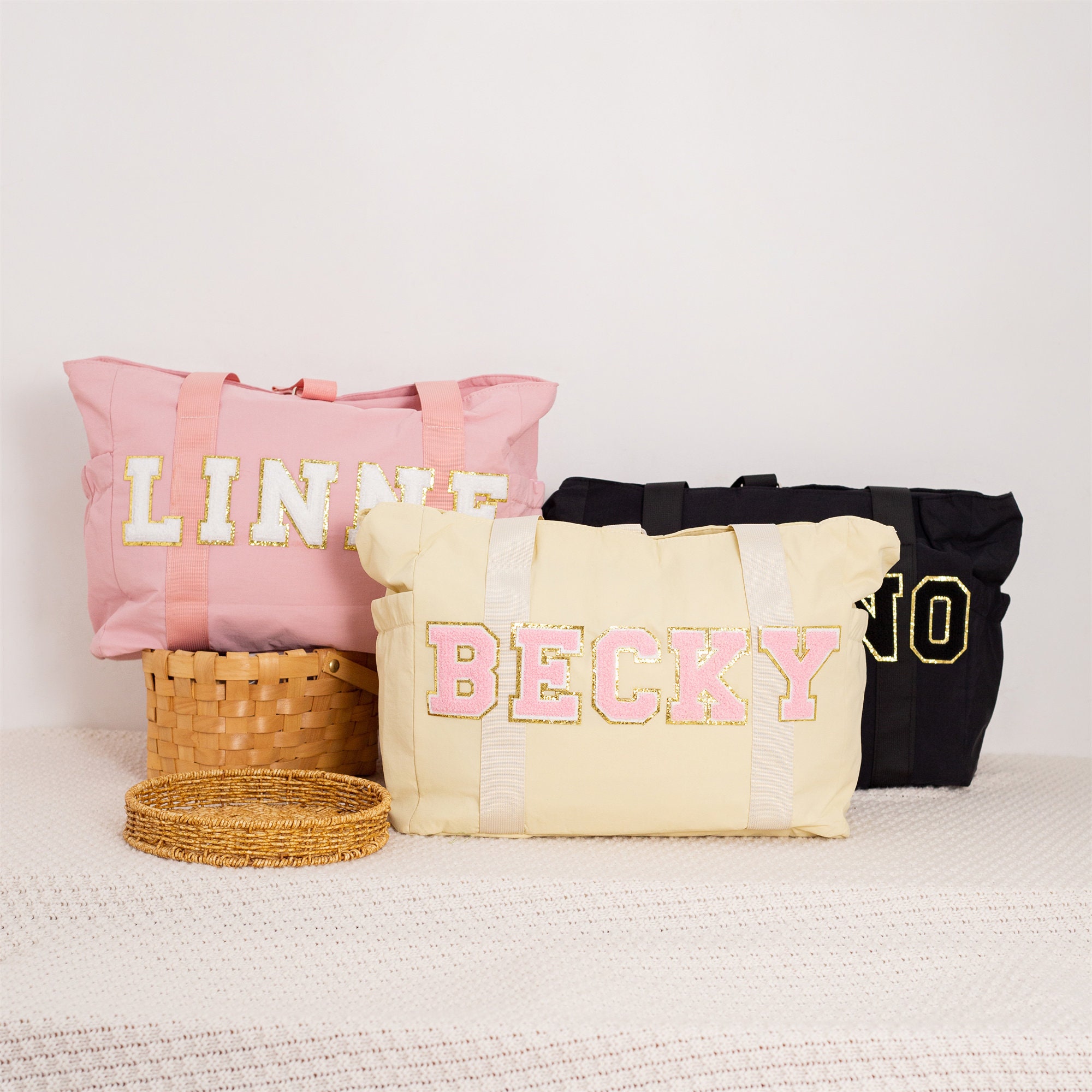 Personalized Chenille Letter Shoulder Tote Bag