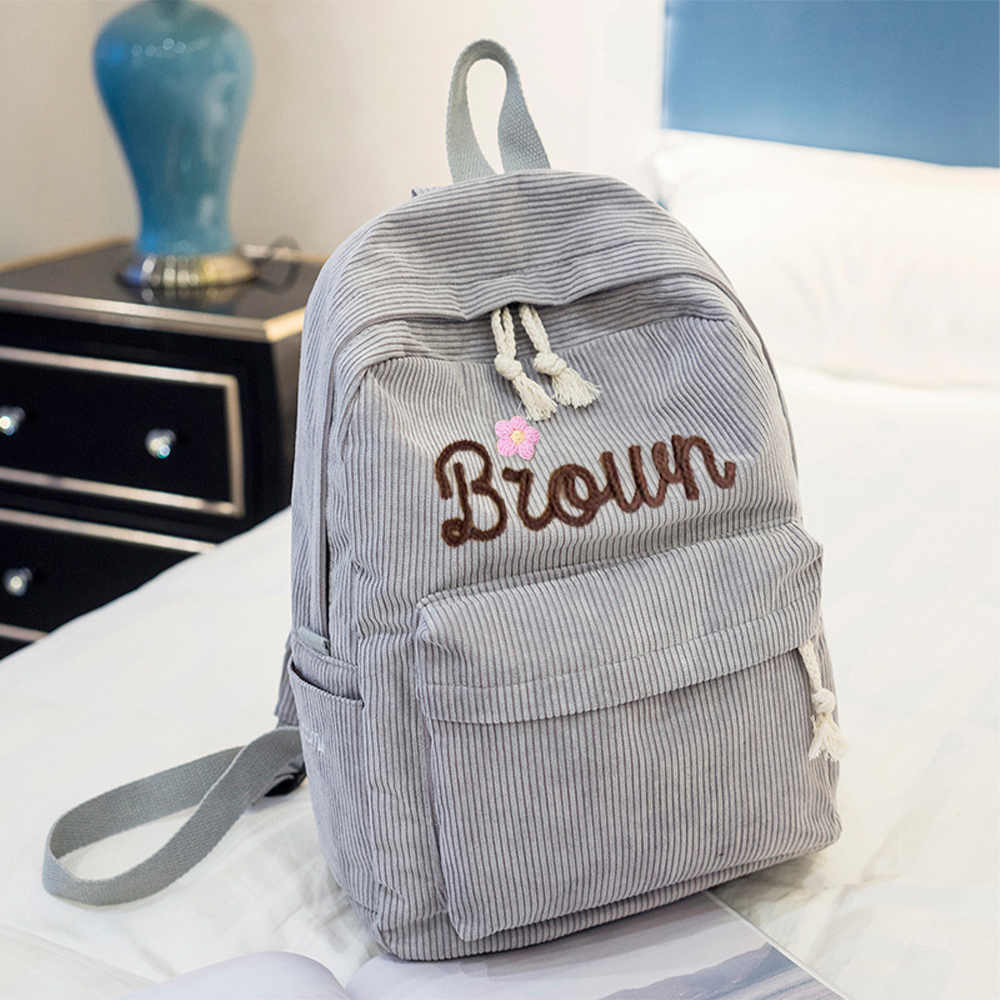 Personalized Hand Embroidered Name Floral School Backpack