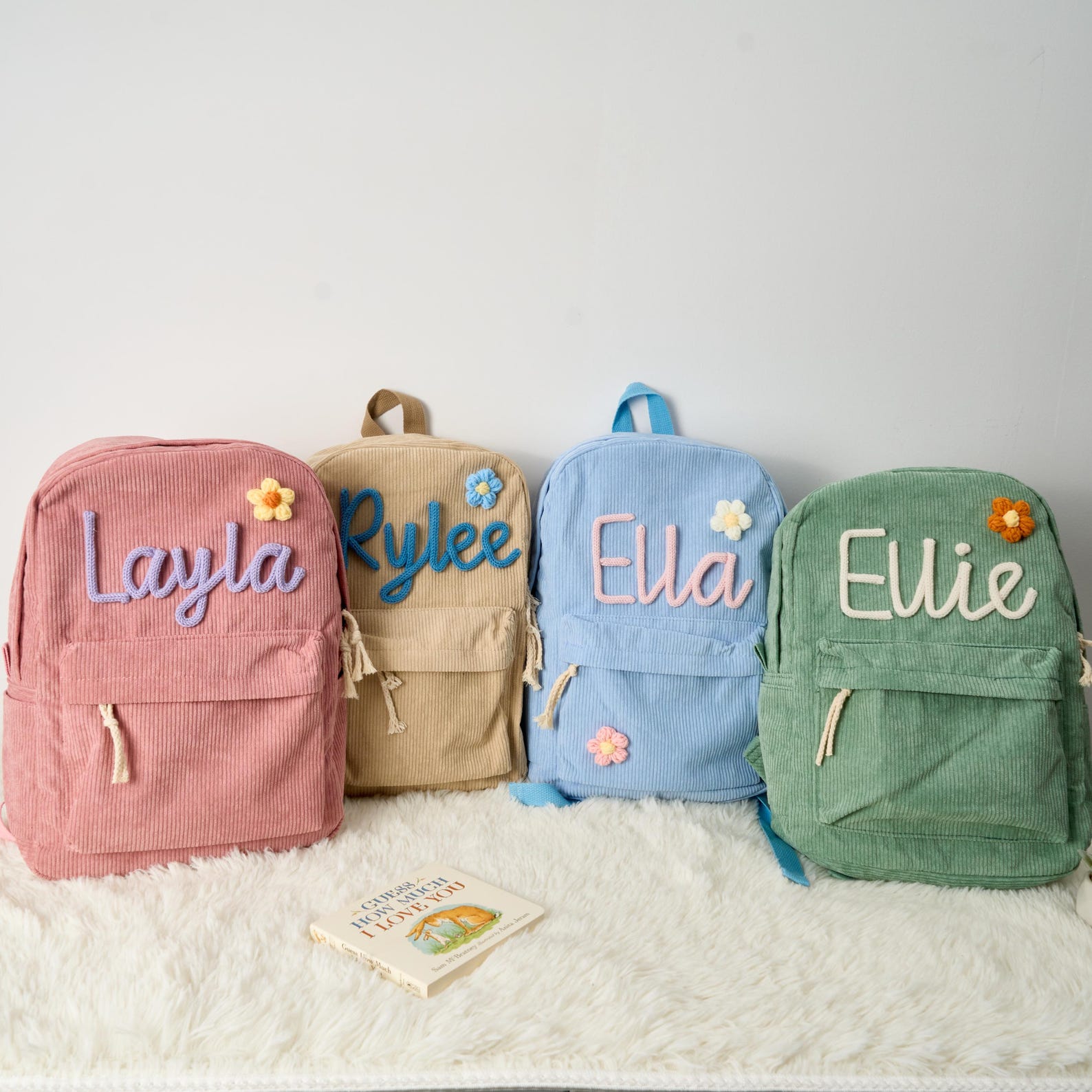 Personalized Knitted Wire Name Floral School Backpack