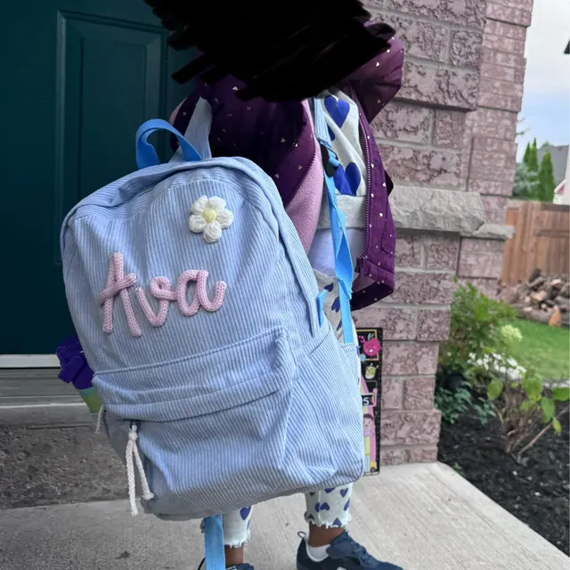 Personalized Knitted Wire Name Floral School Backpack
