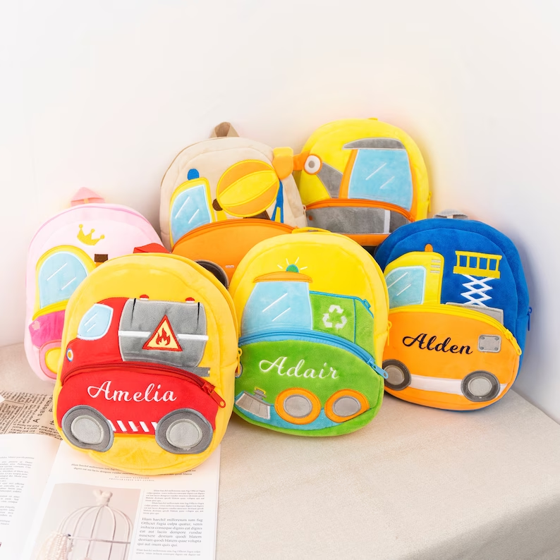 Personalized Kid's Embroidery Engineering Vehicle backpack