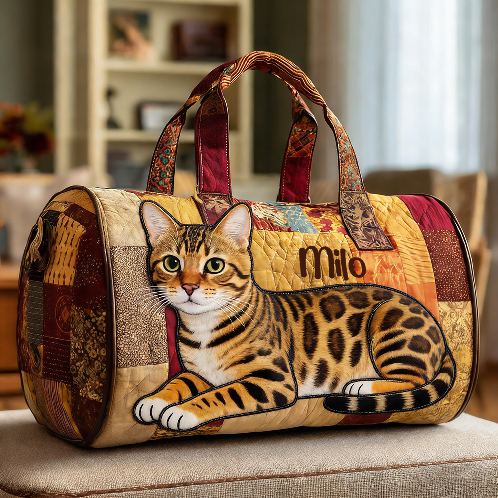 Personalized Crafted Bengal Cat Quilted Duffle Bag | VEDuffle27