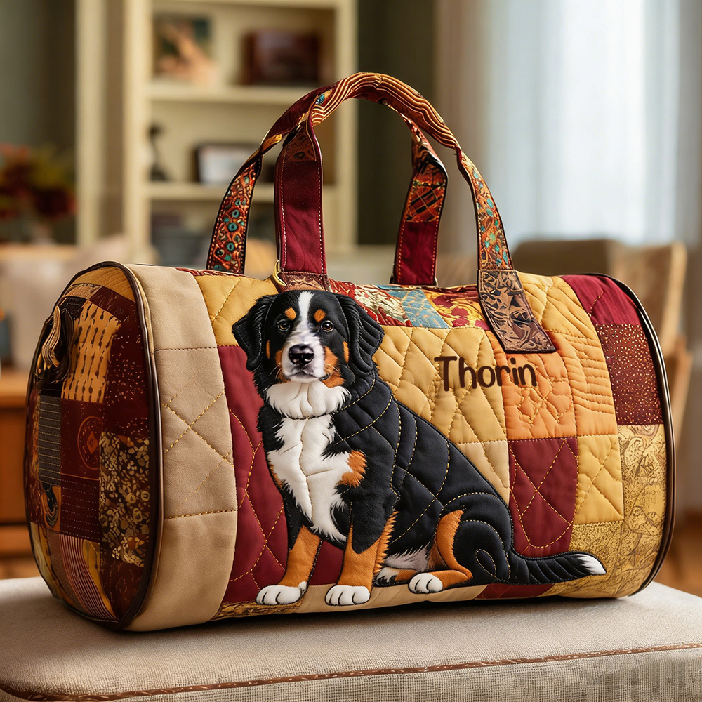 Personalized Crafted Bernese Mountain Dog Quilted Duffle Bag | VEDuffle03