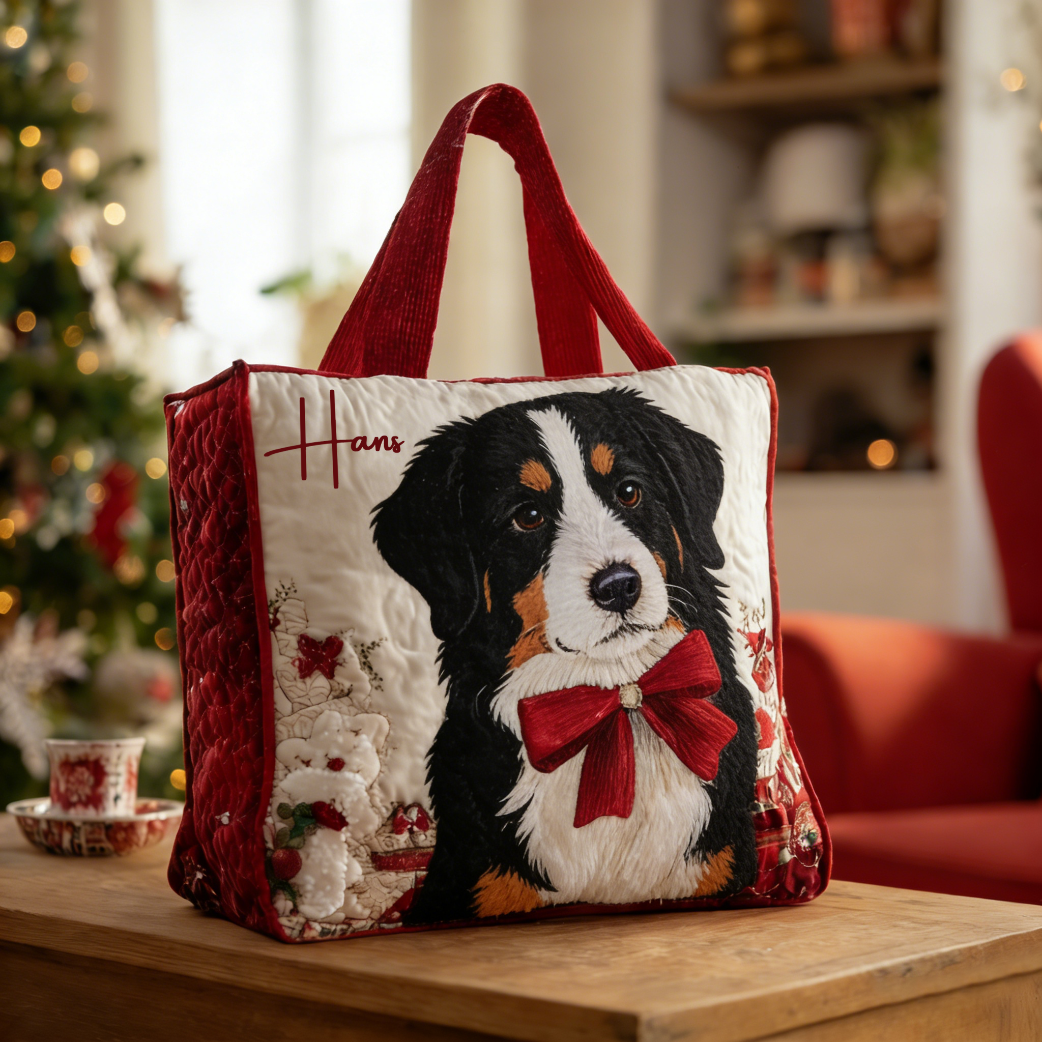 Personalized Crafted Bernese Mountain Dog Quilted Tote Bag | VETote43