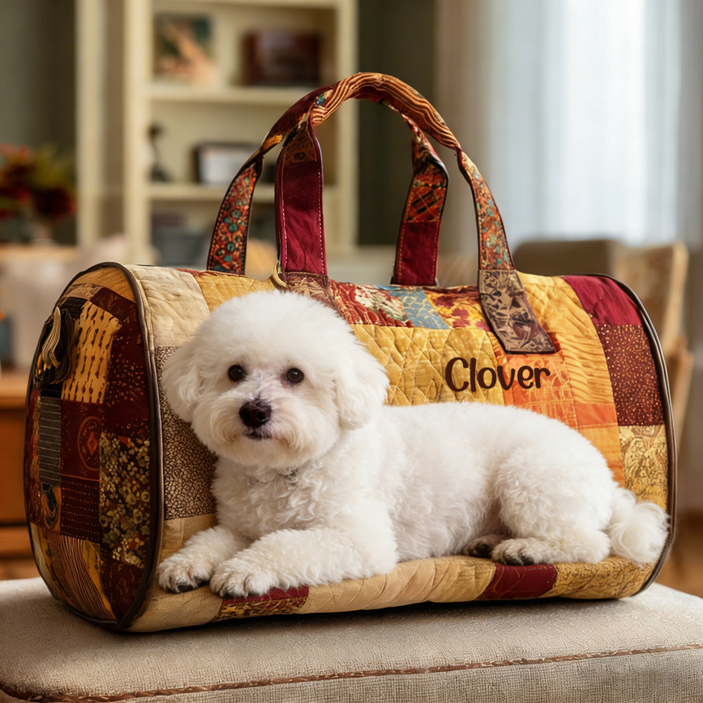 Personalized Crafted Bichon Frise Quilted Duffle Bag | VEDuffle04