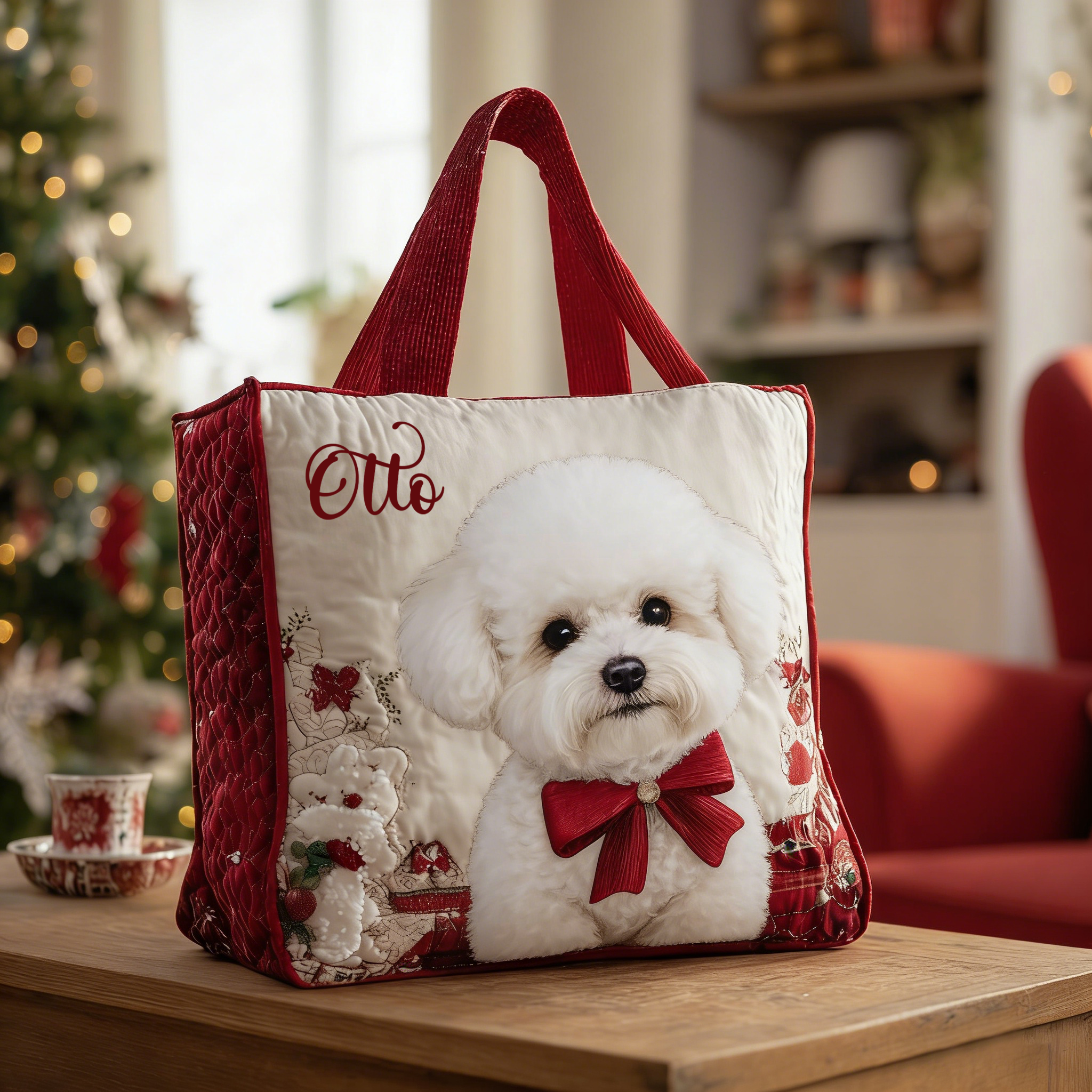 Personalized Crafted Bichon Frise Quilted Tote Bag | VETote44