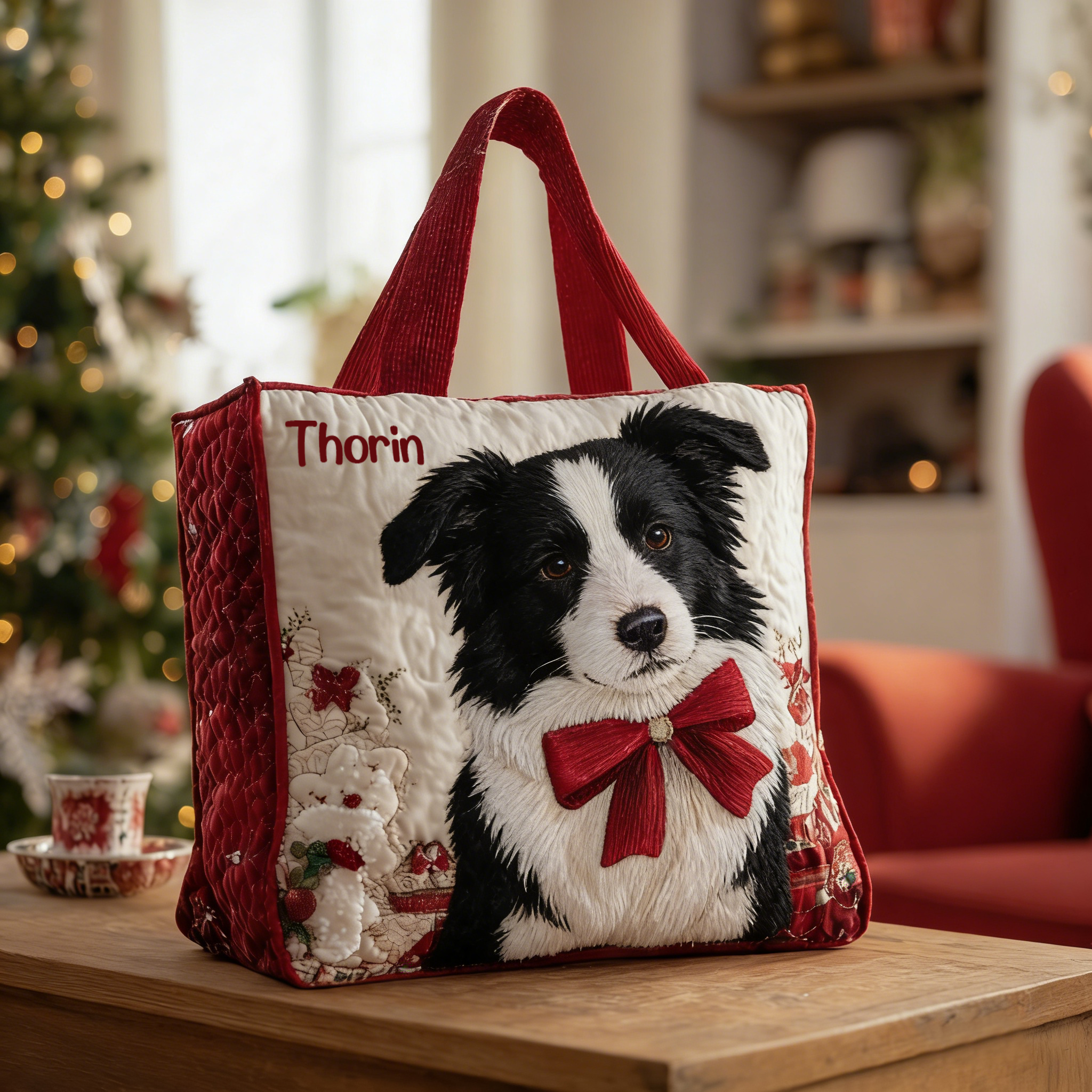 Personalized Crafted Border Collie Quilted Tote Bag | VETote45