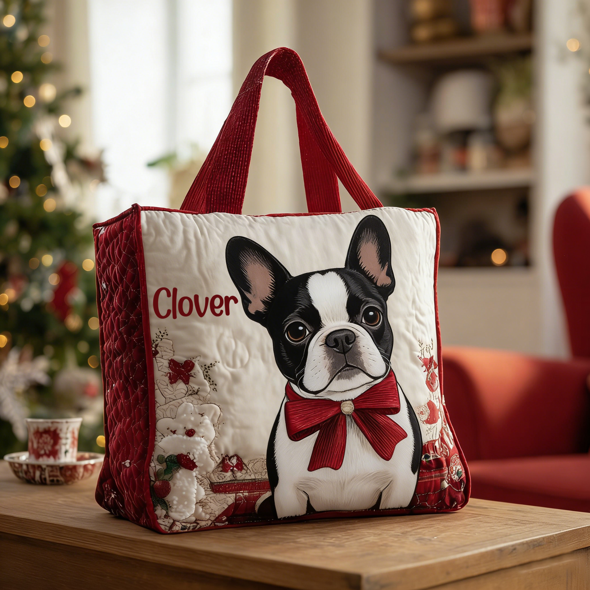 Personalized Crafted Boston Terrier Quilted Tote Bag | VETote46