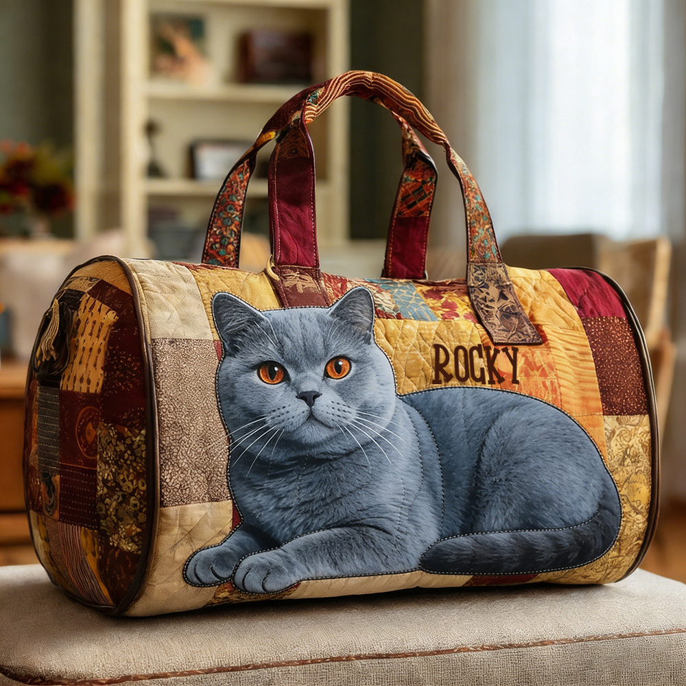 Personalized Crafted British Shorthair Quilted Duffle Bag | VEDuffle29