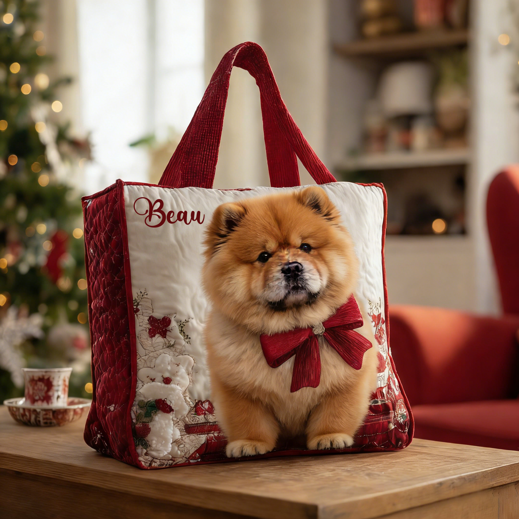 Personalized Crafted Chow Chow Quilted Tote Bag | VETote47