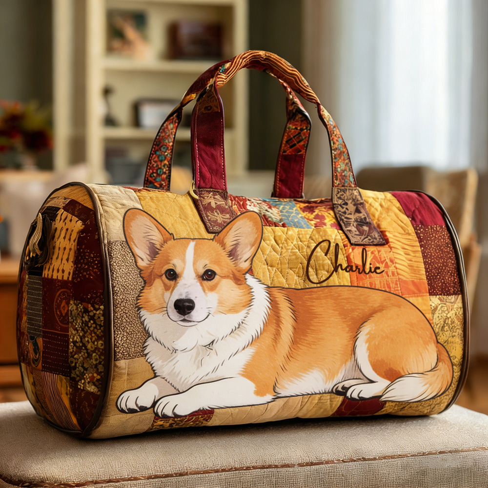 Personalized Crafted Corgi Quilted Duffle Bag | VEDuffle08