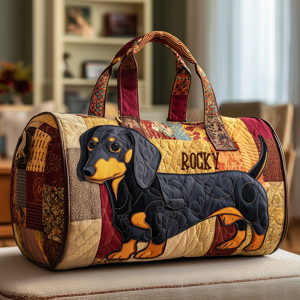Personalized Crafted Dachshund Quilted Duffle Bag | VEDuffle23