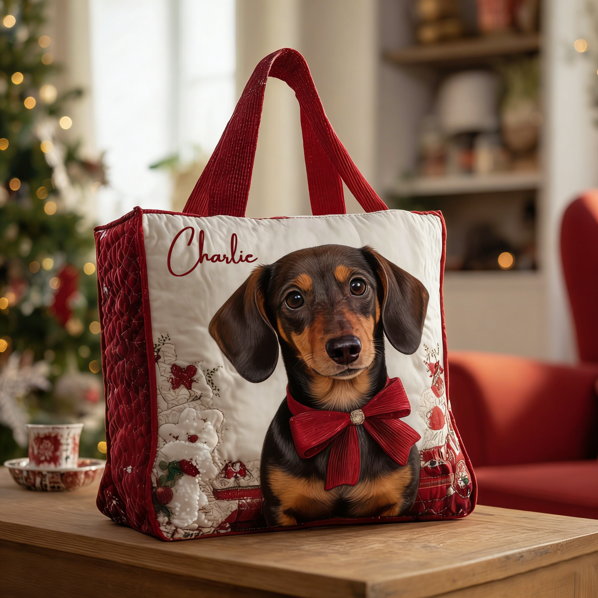 Personalized Crafted Dachshund​ Quilted Tote Bag | VETote49