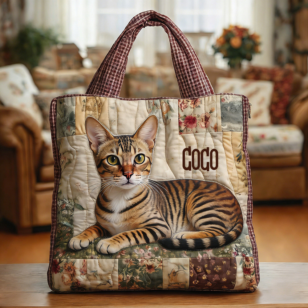 Personalized Crafted Egyptian Mau Quilted Tote Bag | VETote12
