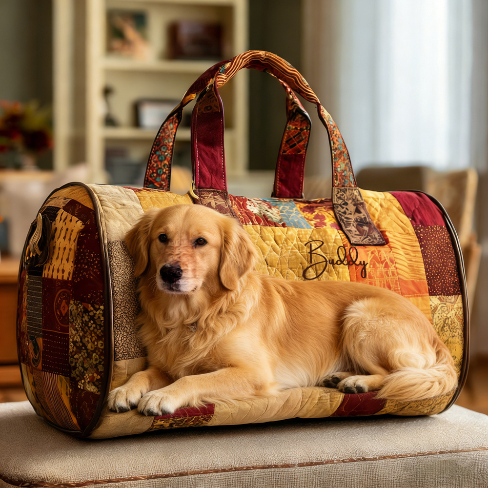 Personalized Crafted Golden Retriever Quilted Duffle Bag | VEDuffle11