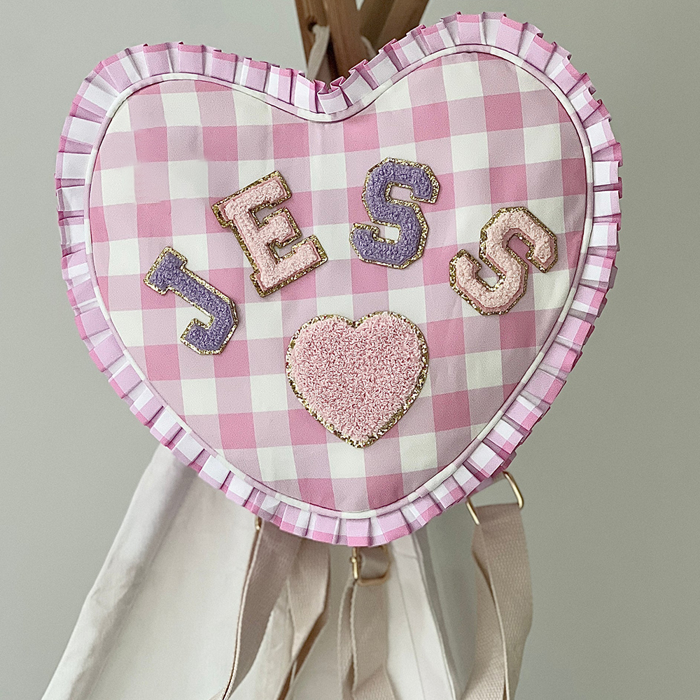 Personalized Chenille Patch Ruffle Heart Shape Backpack