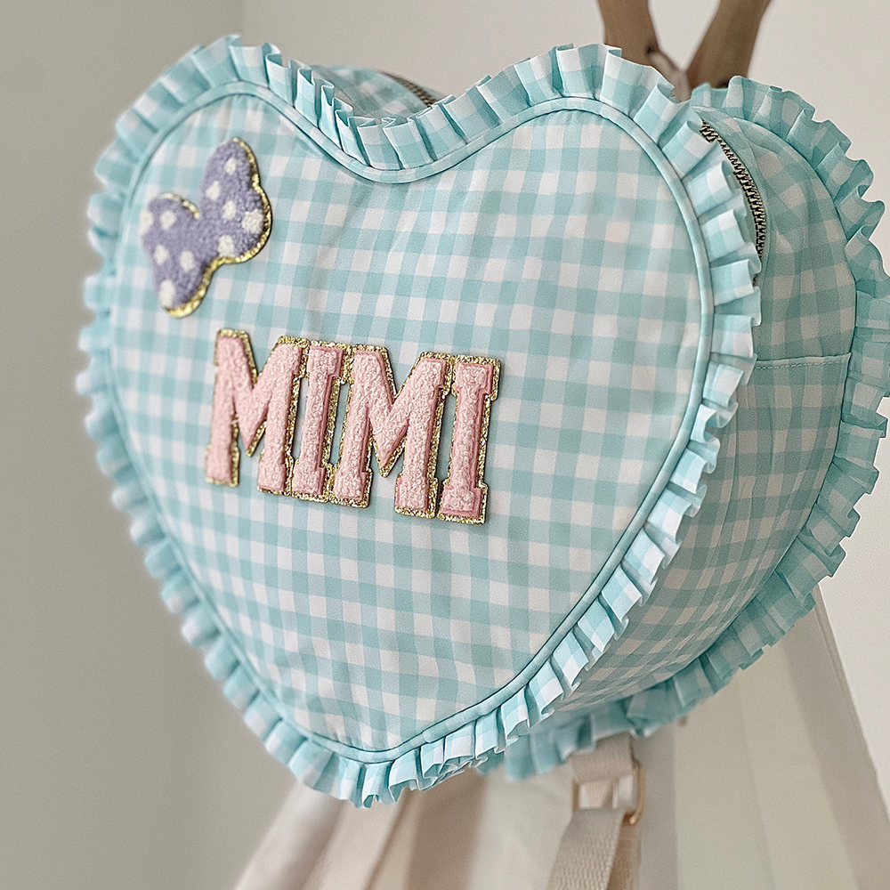 Personalized Chenille Patch Ruffle Heart Shape Backpack
