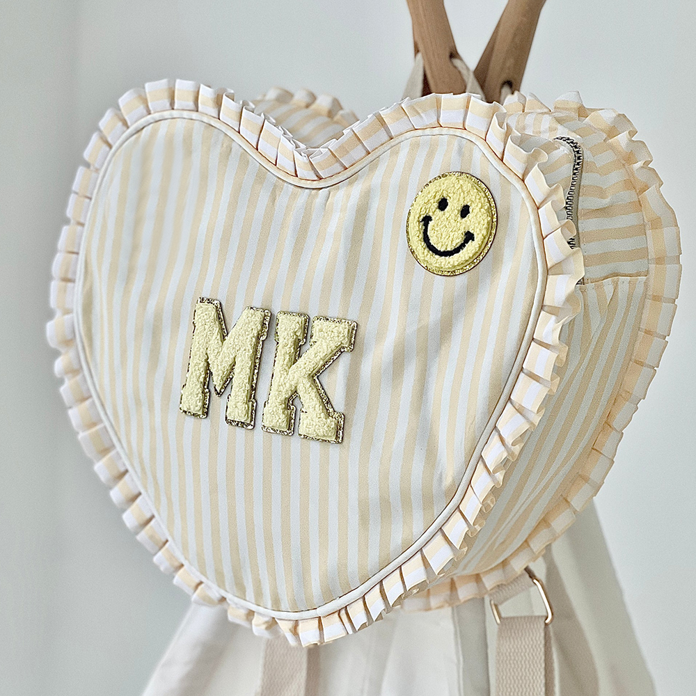 Personalized Chenille Patch Ruffle Heart Shape Backpack