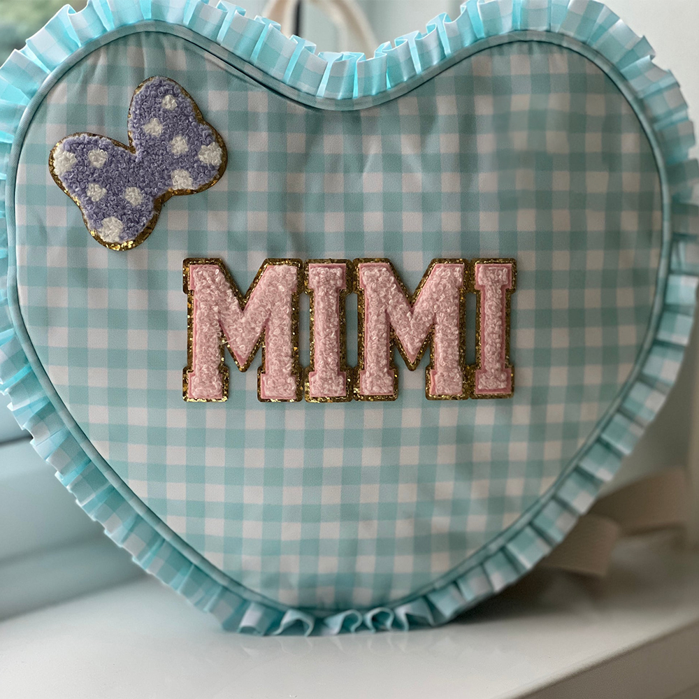 Personalized Chenille Patch Ruffle Heart Shape Backpack