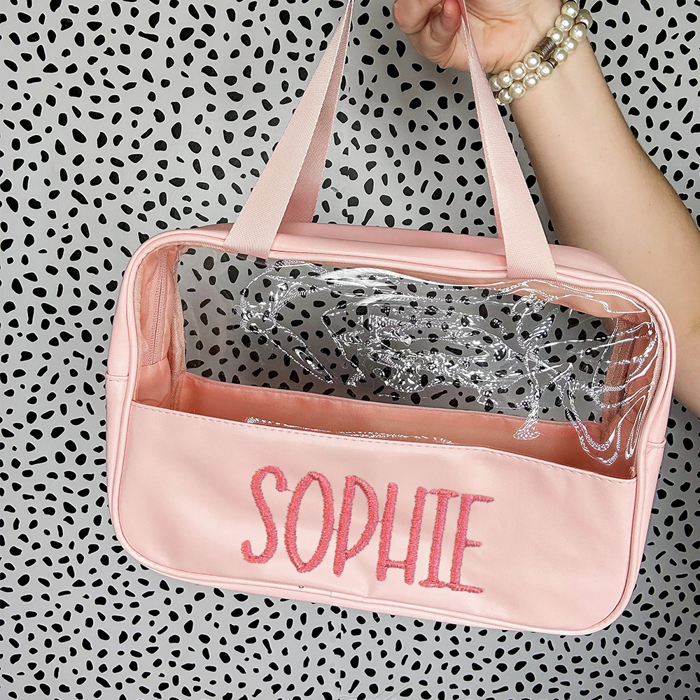 Personalized Embroidery Transparent Waterproof Cosmetics Toiletry Bag