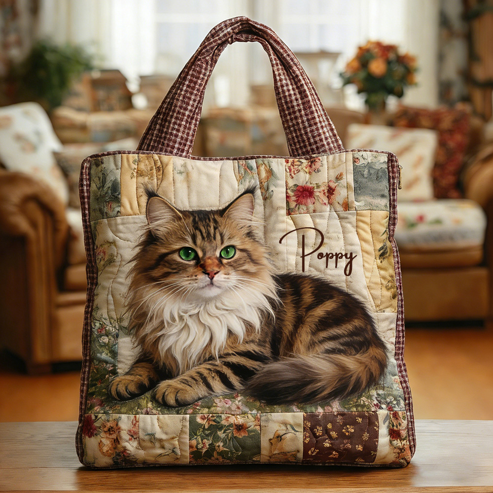 Personalized Crafted Maine Coon Quilted Tote Bag | VETote08