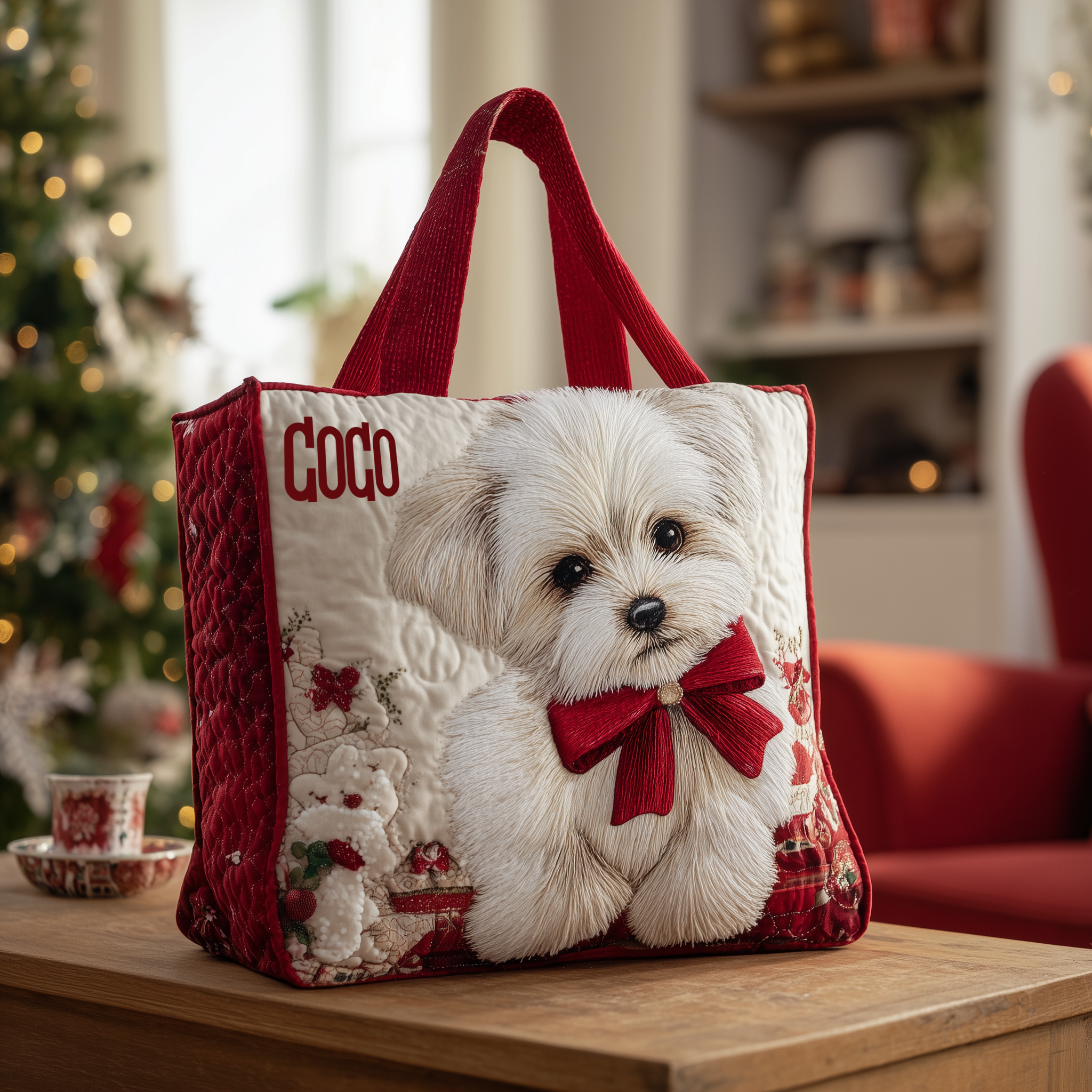 Personalized Crafted Maltese​ Quilted Tote Bag | VETote54