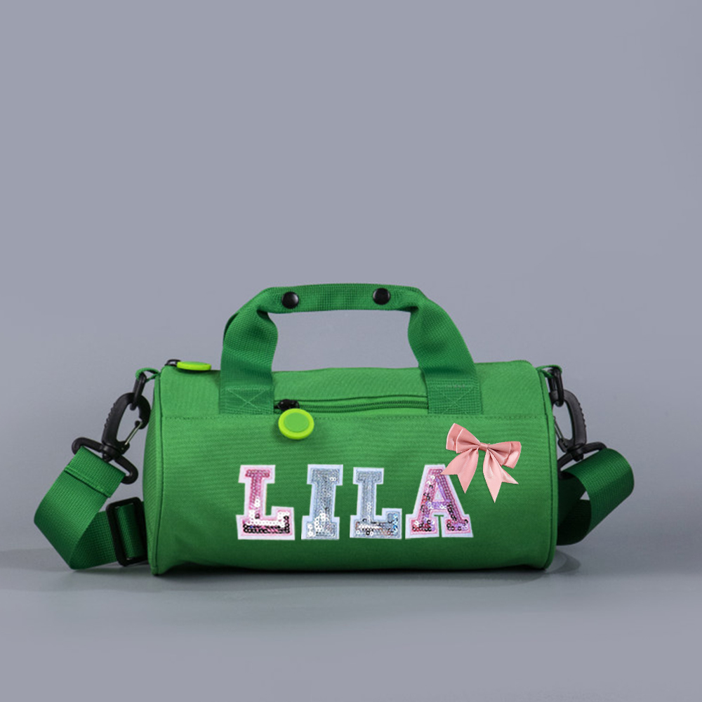 Personalized Glitter Letter Patch Water Proof Duffle Dance Bag with Bow
