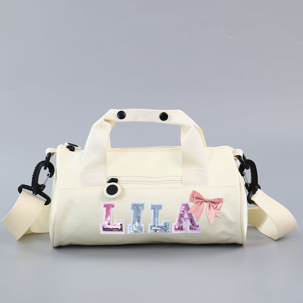 Personalized Glitter Letter Patch Water Proof Duffle Dance Bag with Bow