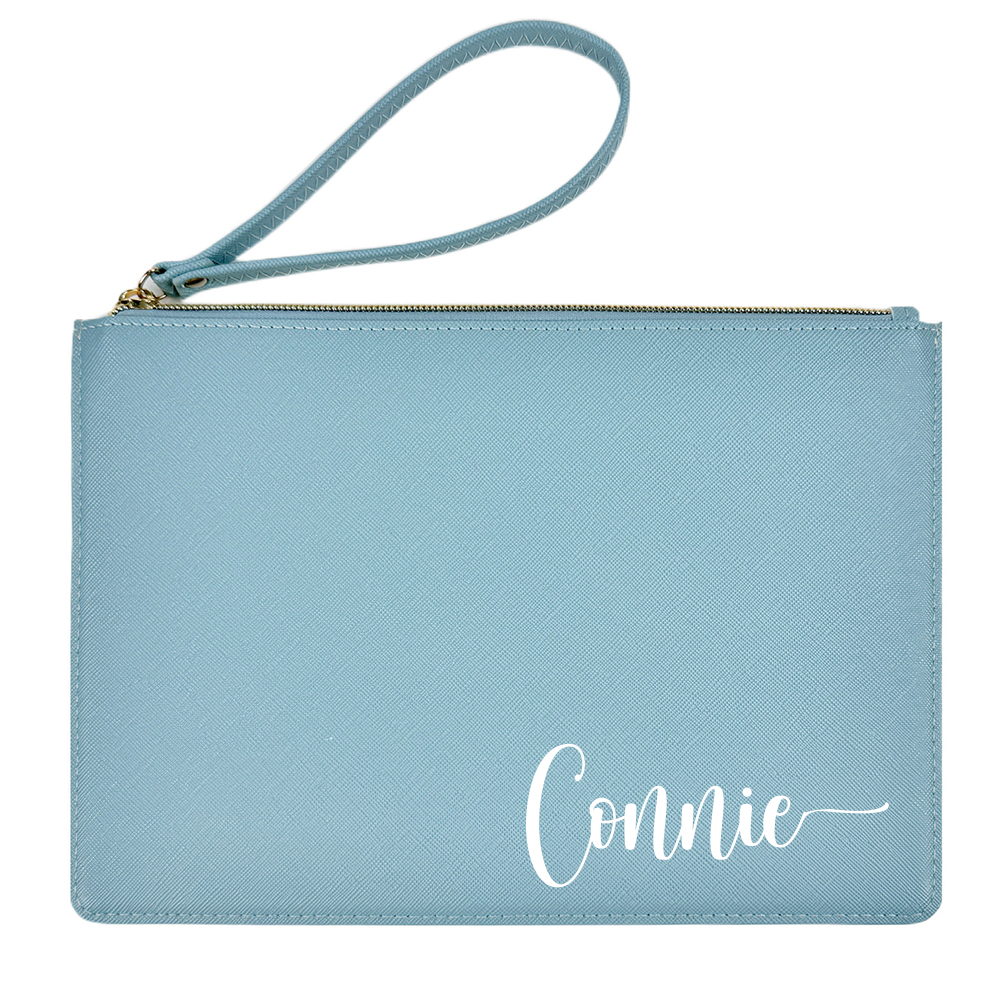 Personalised Linen Fine Grain Leather Makeup Clutch Bag