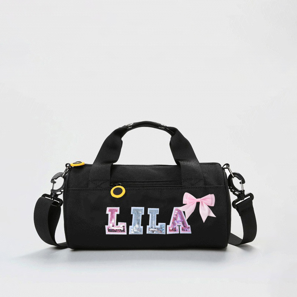 Personalized Glitter Letter Patch Water Proof Duffle Dance Bag with Bow