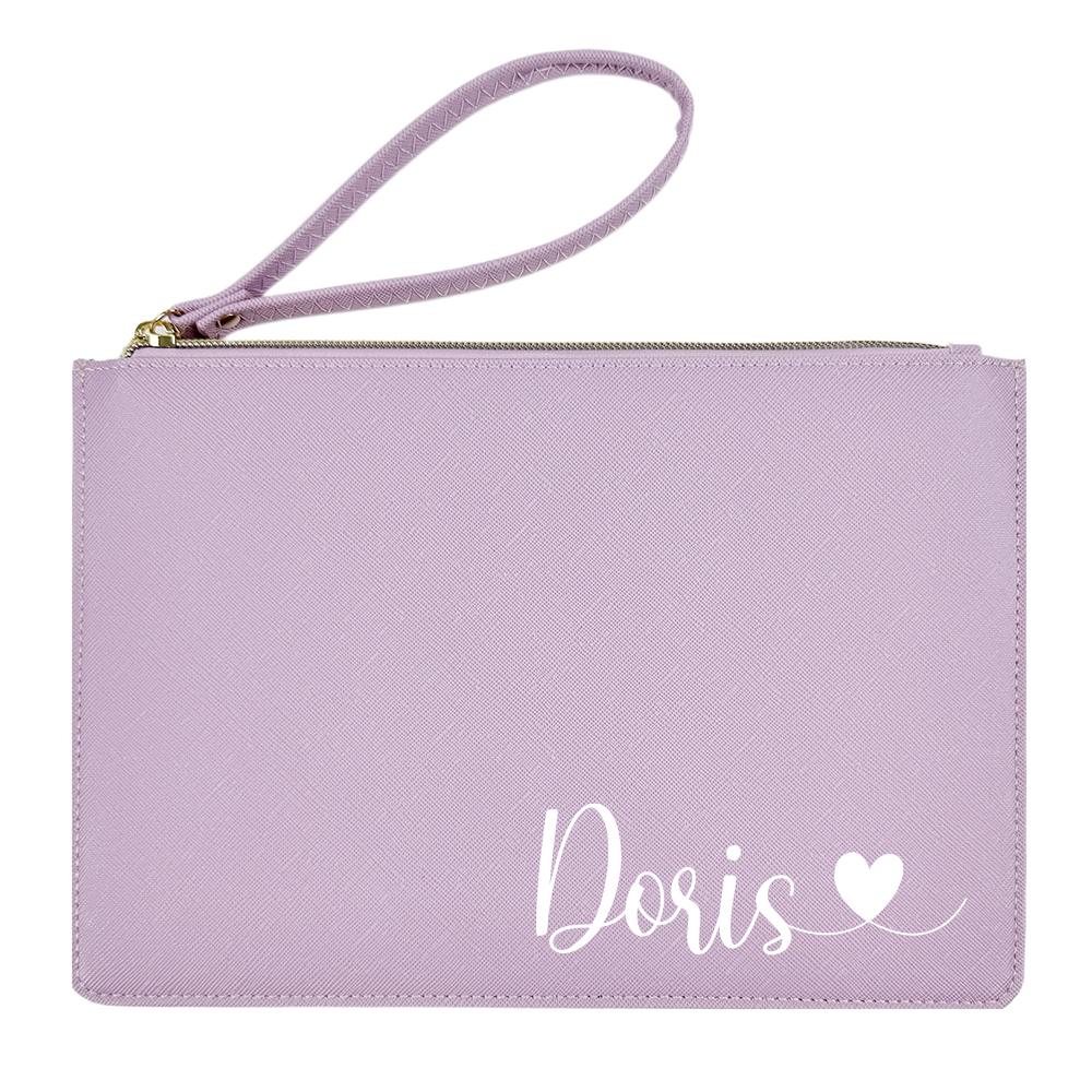Personalised Linen Fine Grain Leather Makeup Clutch Bag