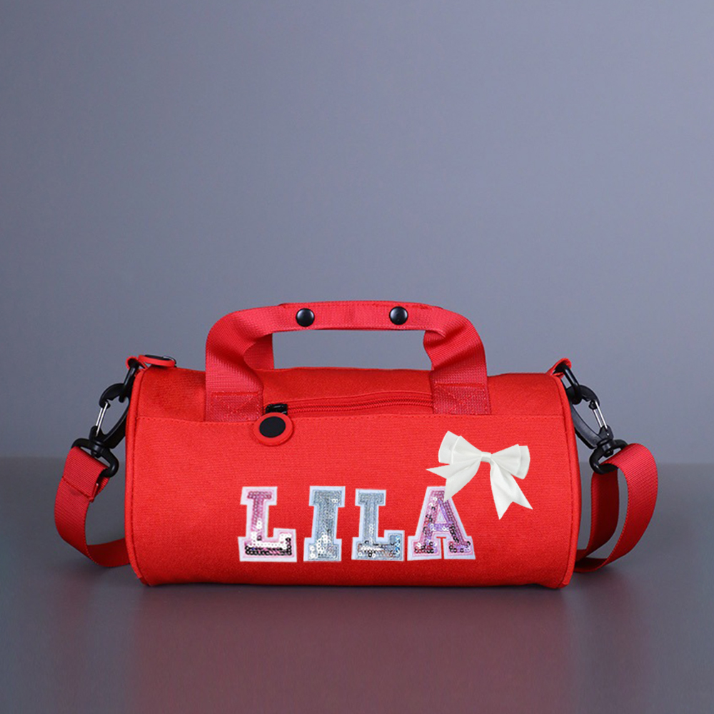 Personalized Glitter Letter Patch Water Proof Duffle Dance Bag with Bow