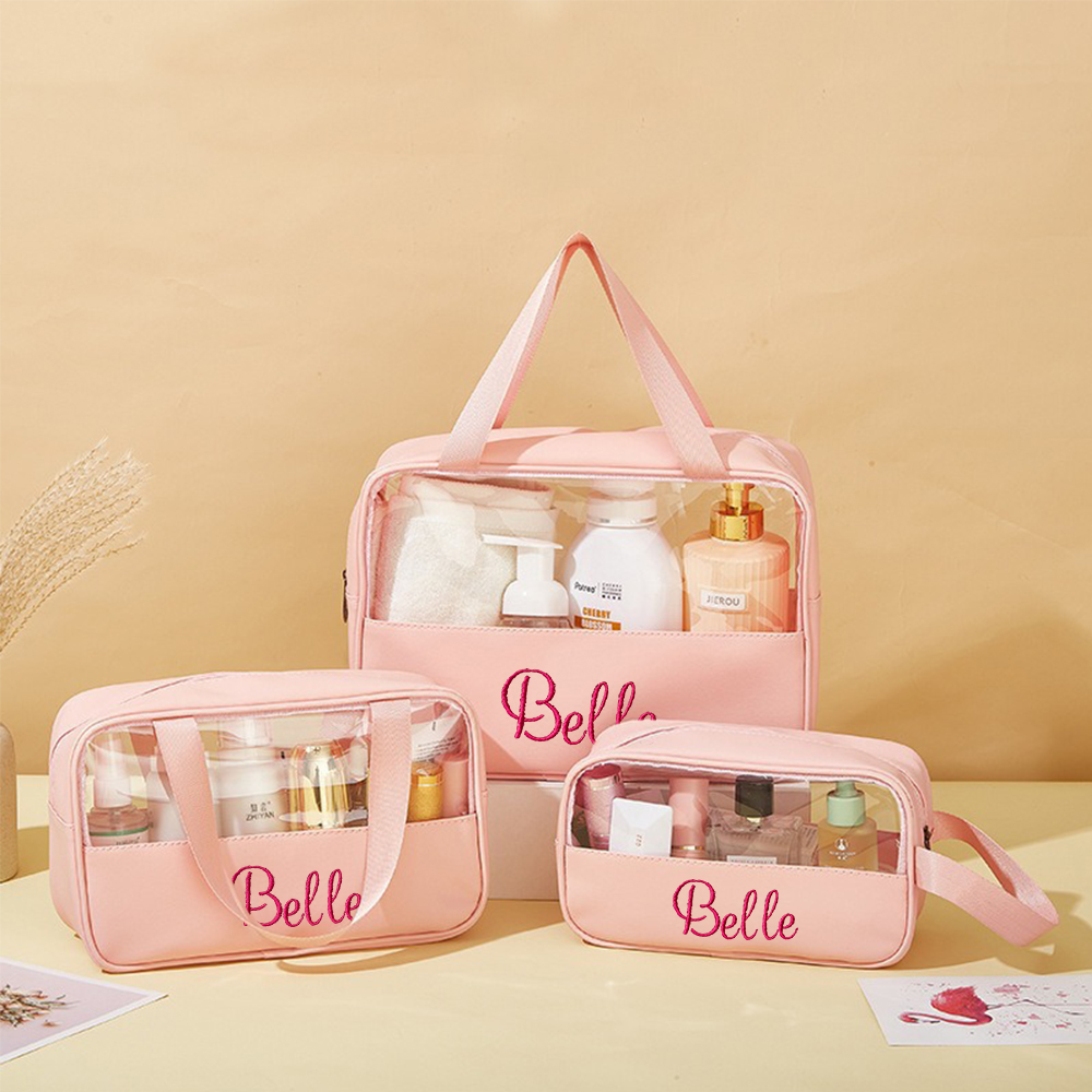 Personalized Embroidery Transparent Waterproof Cosmetics Toiletry Bag