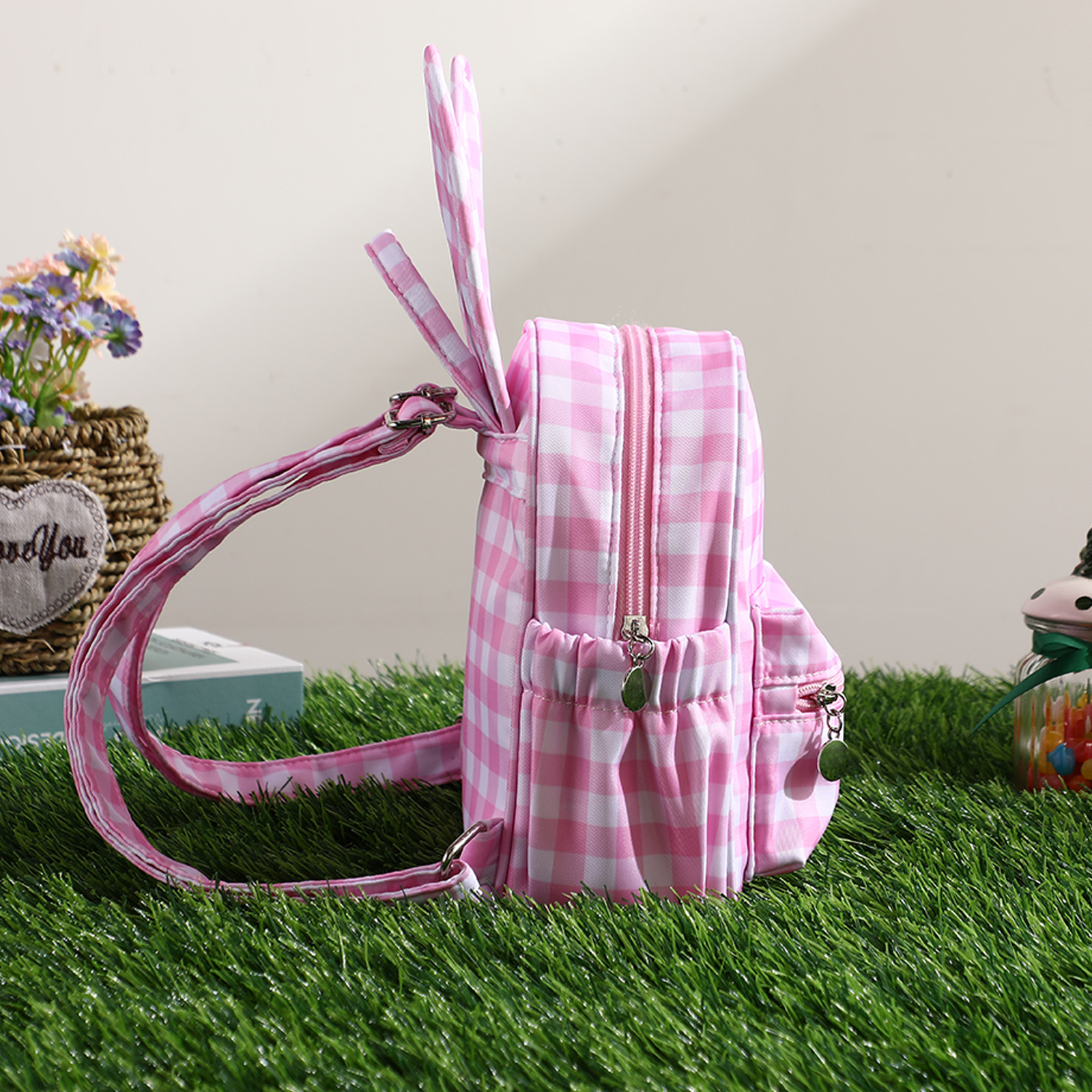 Personalized Embroidery Gingham Easter Bunny Backpack