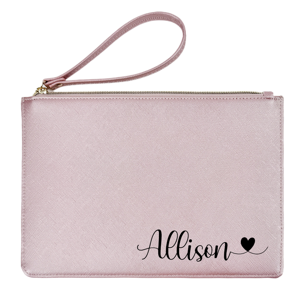 Personalised Linen Fine Grain Leather Makeup Clutch Bag